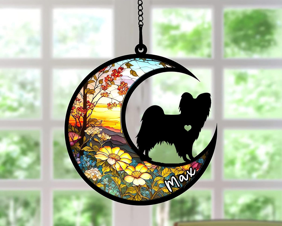 Personalized Dog Memorial, Custom Name Papillon (Black White) Dog Christmas Ornament with Name