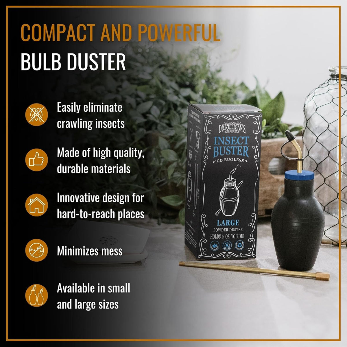 Dr. Killigan's The Insect Buster - Bulb Duster, Sprayer, Applicator, Dispenser for Diatomaceous