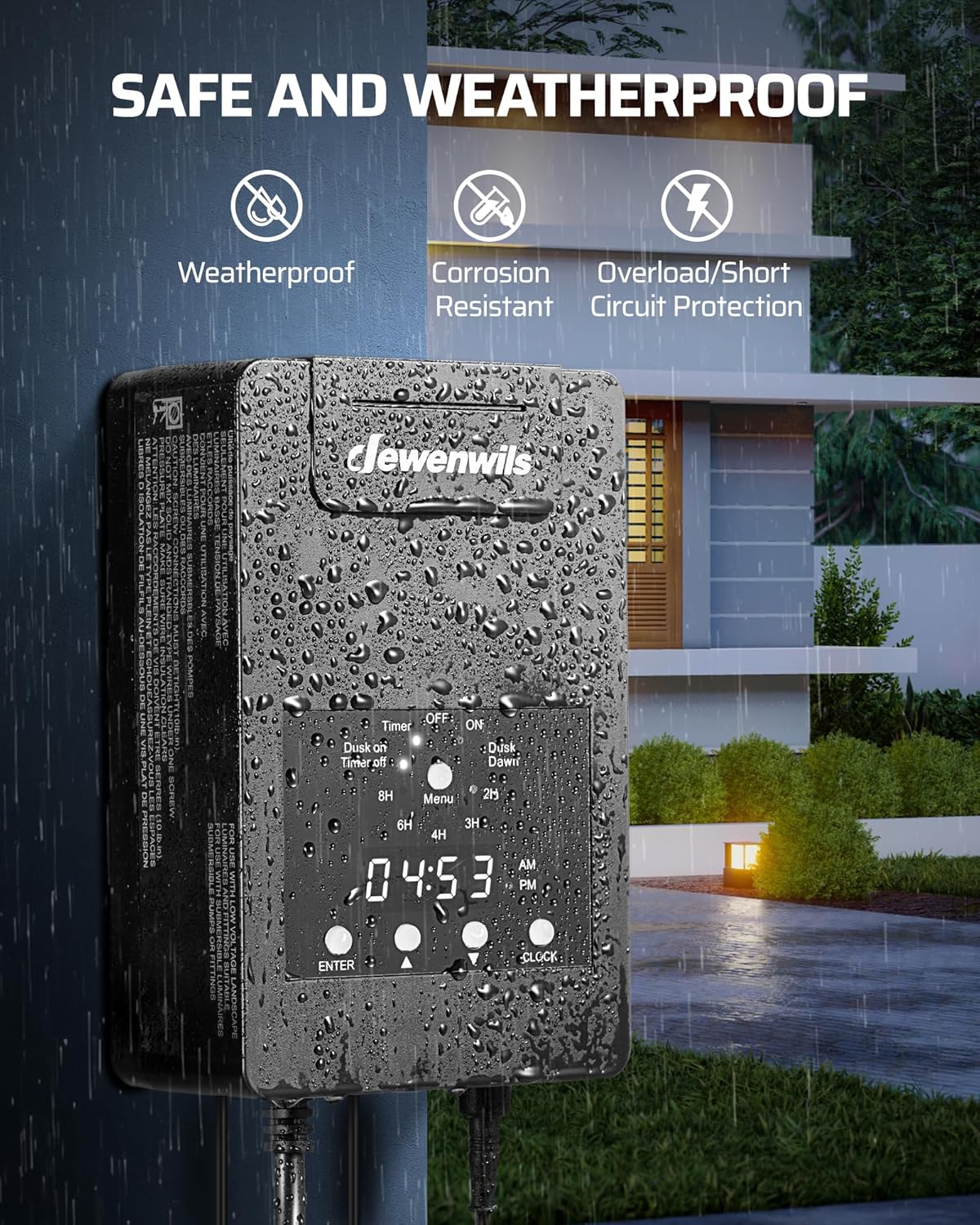 DEWENWILS 120W Low Voltage Transformer with Photocell Sensor & Timer, 120V AC to 12V DC