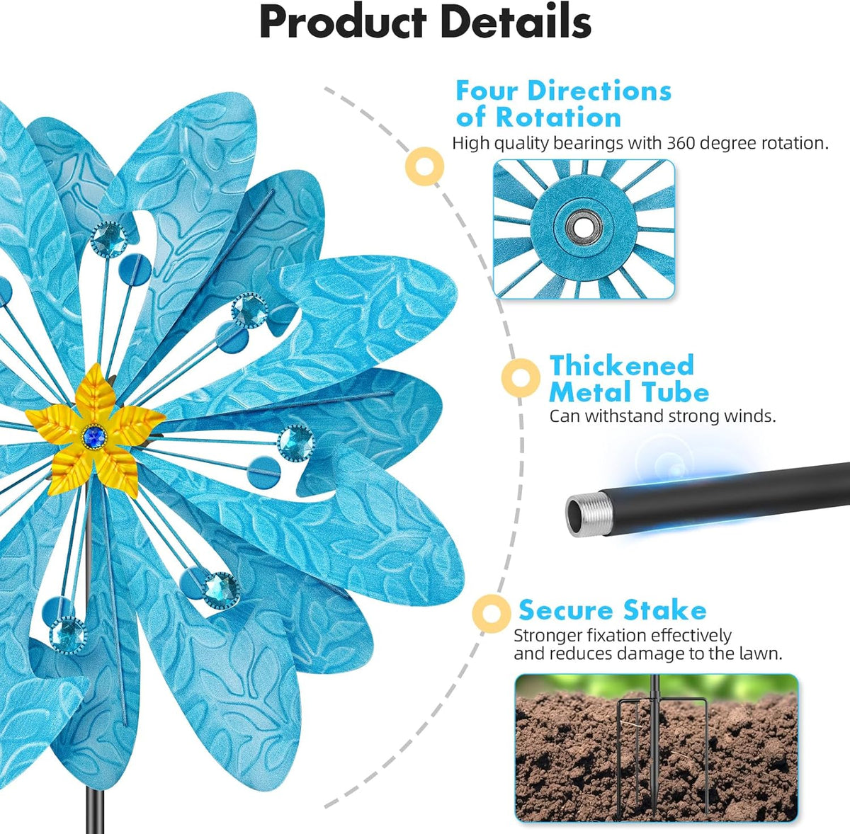 Solar Wind Spinner Retro Spinner, Waterproof Outdoor Metal Wind Sculpture for Patio, Lawn & Garden