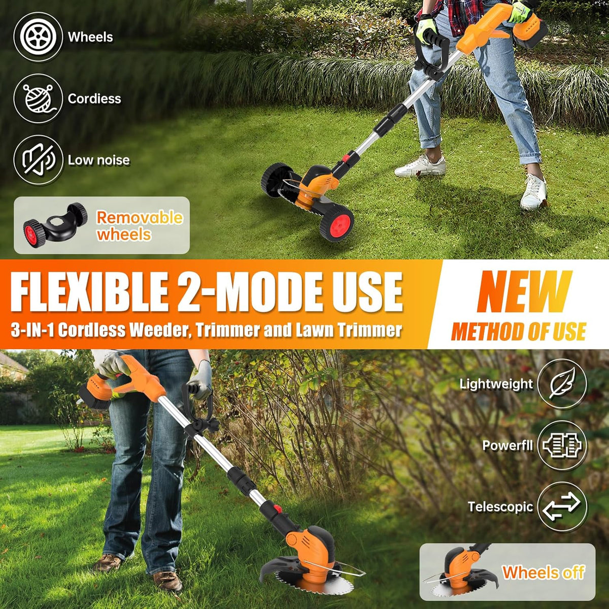 Electric Weed Wacker Eater Cordless String Trimmer Battery Powered, 21V/4000mAh Grass Trimmer
