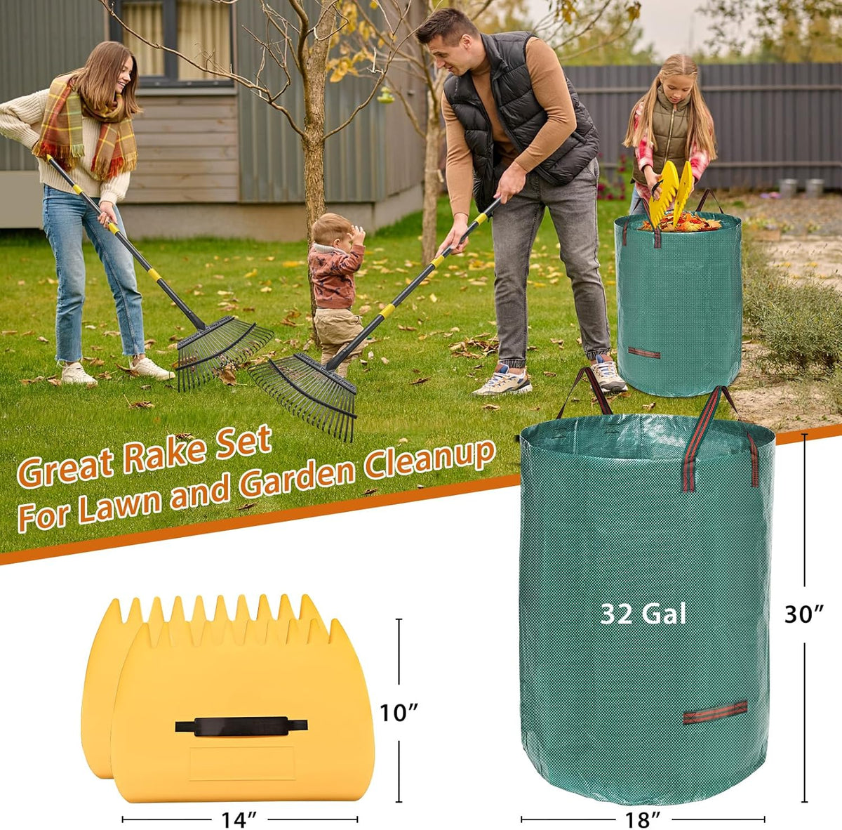 Rake for Leaves: Large 18" Wide Metal Leaf Rake, 65” Long Handle,25 Tines,Heavy Duty Graden Rakes