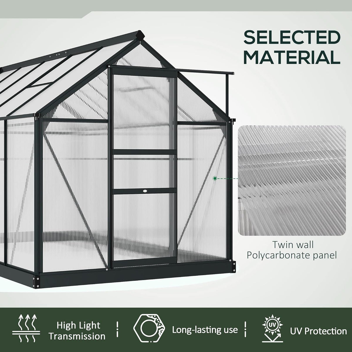 Outsunny 6' x 10' Greenhouse for Outdoors, Polycarbonate Greenhouse with Rain Gutter and Roof Vent