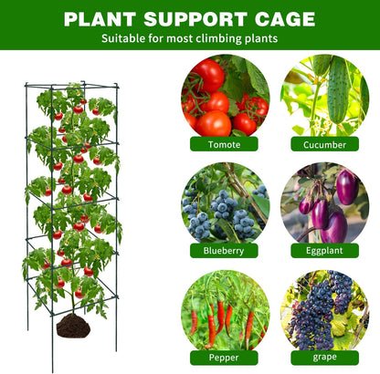 6 Packs Tomato Cages for Garden, 12"×12"×48" Plant Support Cage with Different Spacing, Green Metal