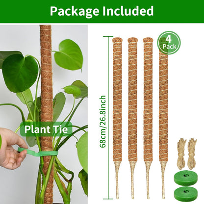 4 Pack Moss Pole, 26.8-Inch Moss Poles for Plants Monstera,Bendable Plant Support Stakes for