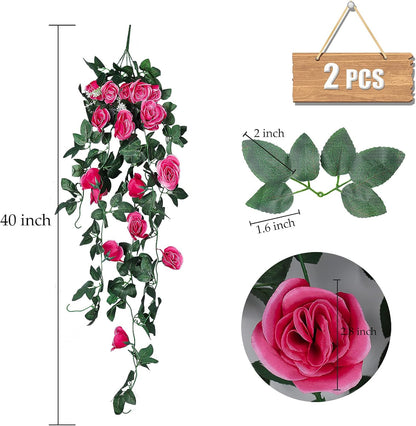 RECUTMS 2PCS Artificial Hanging Flowers 3.3Ft Fake Flower Plants for Home Room Garden Wedding