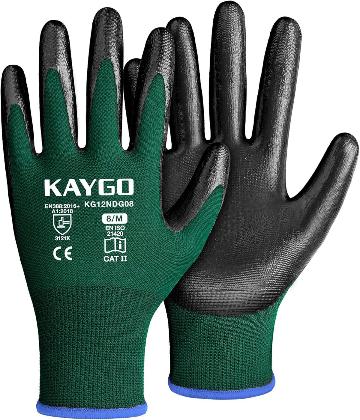 KAYGO Work Gloves Nitrile Coated, 12 Pairs KG12N，Seamless Knit, Protective Safety Work Gloves with