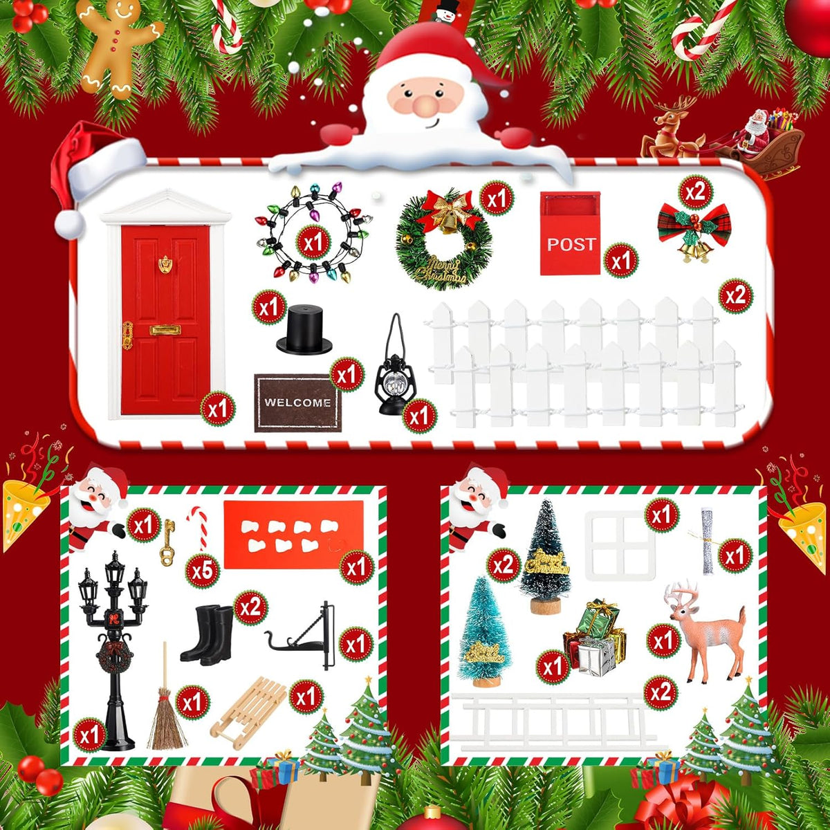 Shappy 39 Pcs Christmas Fairy Door Kit Wooden Elf Fairy Doors Decorations with Accessories Mini