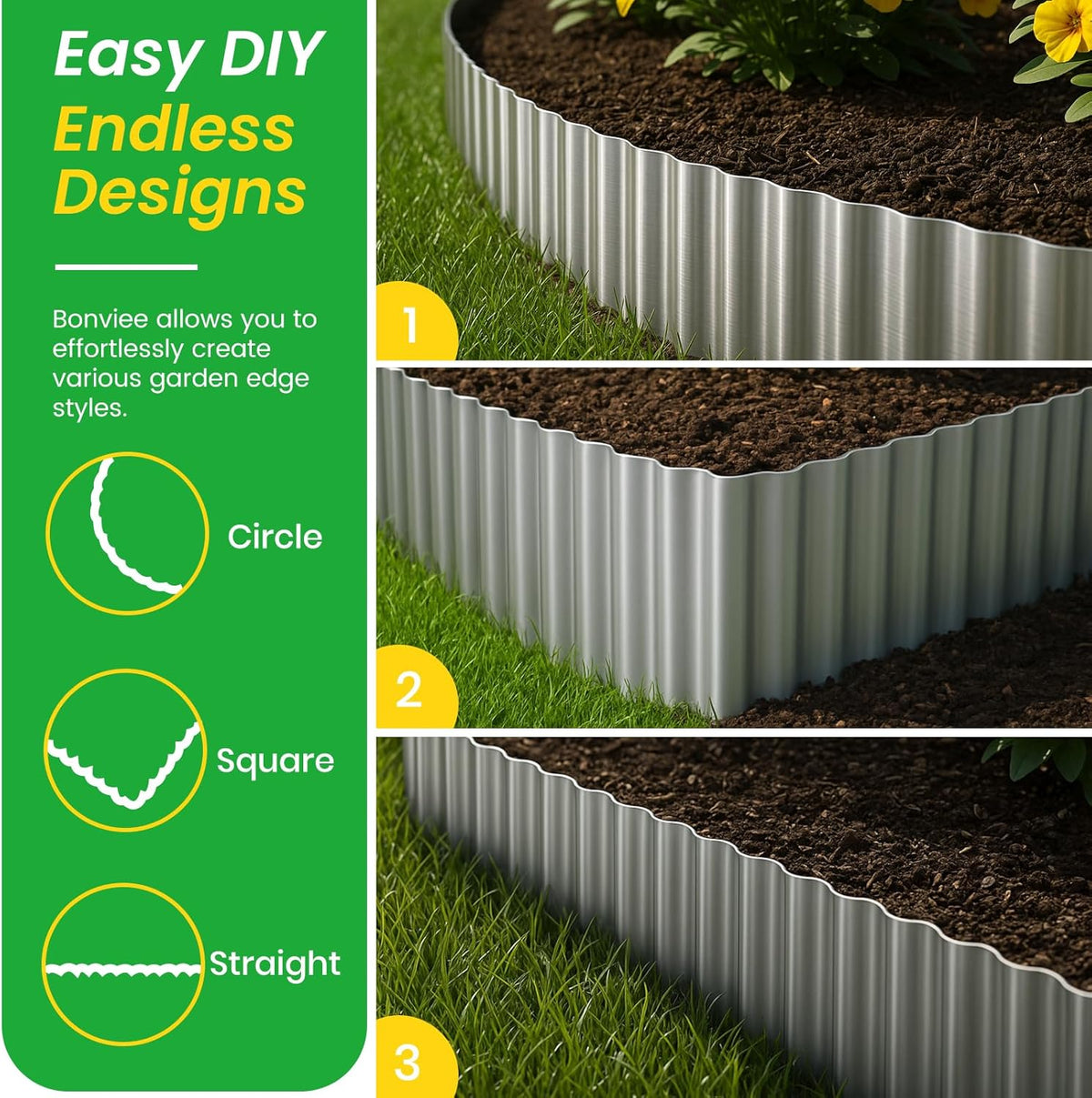 Bonviee 8” x 40’ Metal Landscape Edging Border Kit, Corrugated Garden Edging for Flower Bed, Lawn