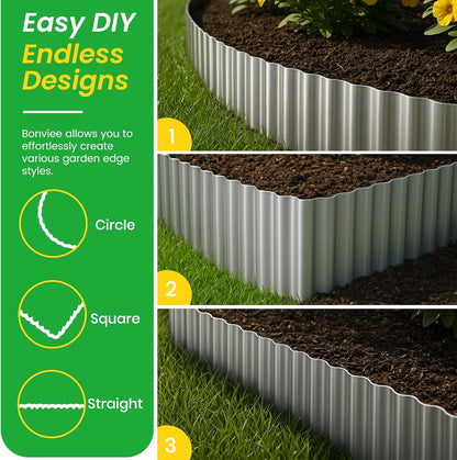 Bonviee 8” x 40’ Metal Landscape Edging Border Kit, Corrugated Garden Edging for Flower Bed, Lawn