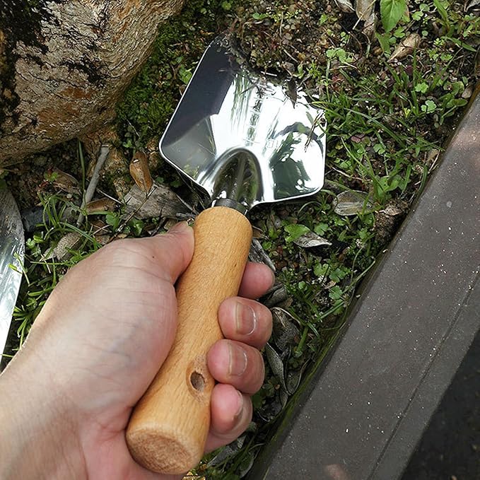 Garden Tool Shovel for Digging Gardening Trowel for Lawn Planting Stainless Steel Spade Wooden