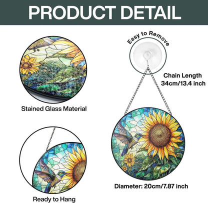 Hummingbird Stained Glass Suncatcher, Sunflower Window Hanging Stained Glass Suncatcher Hummingbird
