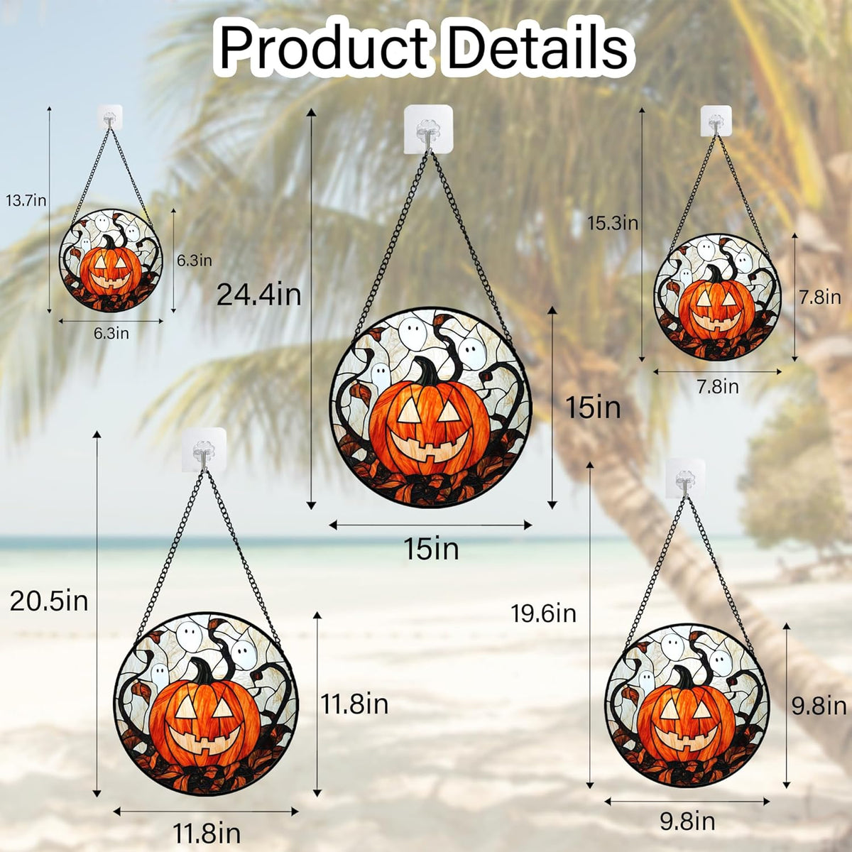 Stained Glass Window Hanging - Halloween Decorations Pumpkin Ghost Suncatcher for Doors Garden