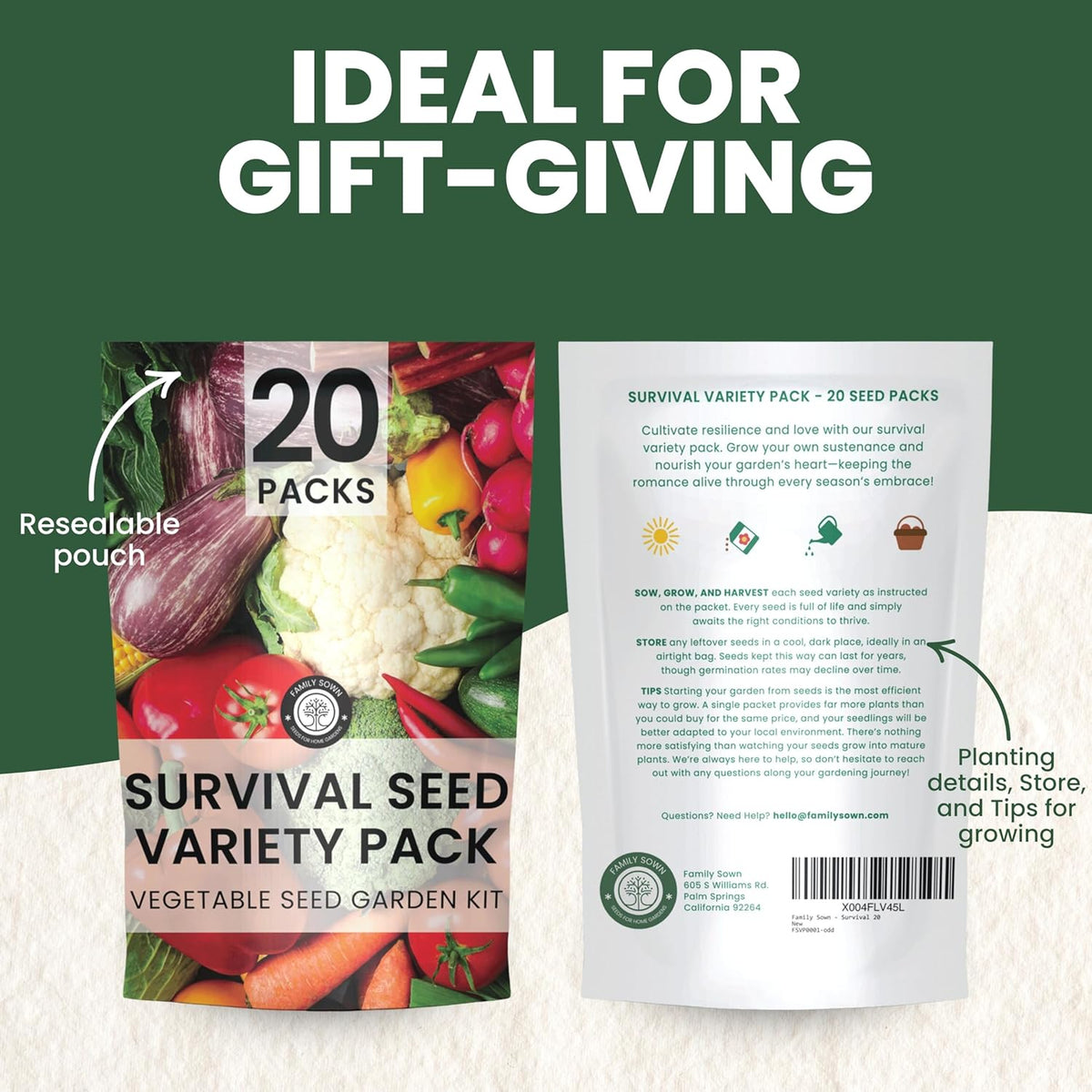 20 Vegetable Seed Packets | Survival Variety Pack | 2025 Season | Individually Packed Vegetables