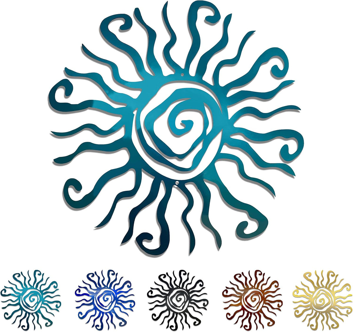 Riverside Designs Wacky Sun Metal Wall Art Indoor/Outdoor Decor - 12" Teal Rust Proof Wall