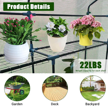 Greenhouse for Outdoors,Walk in 3-Tier 6 Shelves Green House w/ Roll-Up Zippered Door Anchors and
