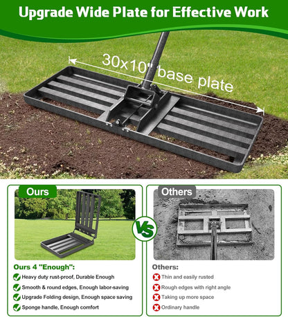 Lawn Leveling Rake 30x10 Inch , Heavy-Duty Yard Leveling Rake 6.2FT Leveler Tool for Soil, Sand &