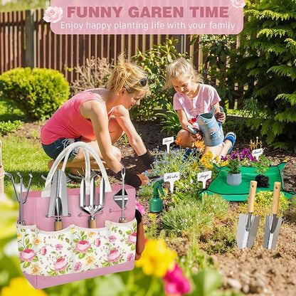 22PCS Garden Tools Set for Women,Heavy Duty Hand Tool Kit Included Handy Tote Bag/Trowel/Repotting