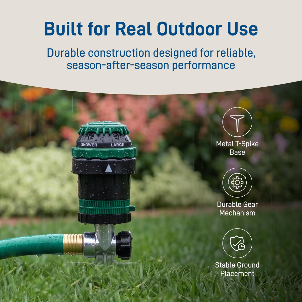 Orbit H2O-Six Gear-Drive Sprinkler on Metal T-Spike - Customizable Lawn Watering Coverage