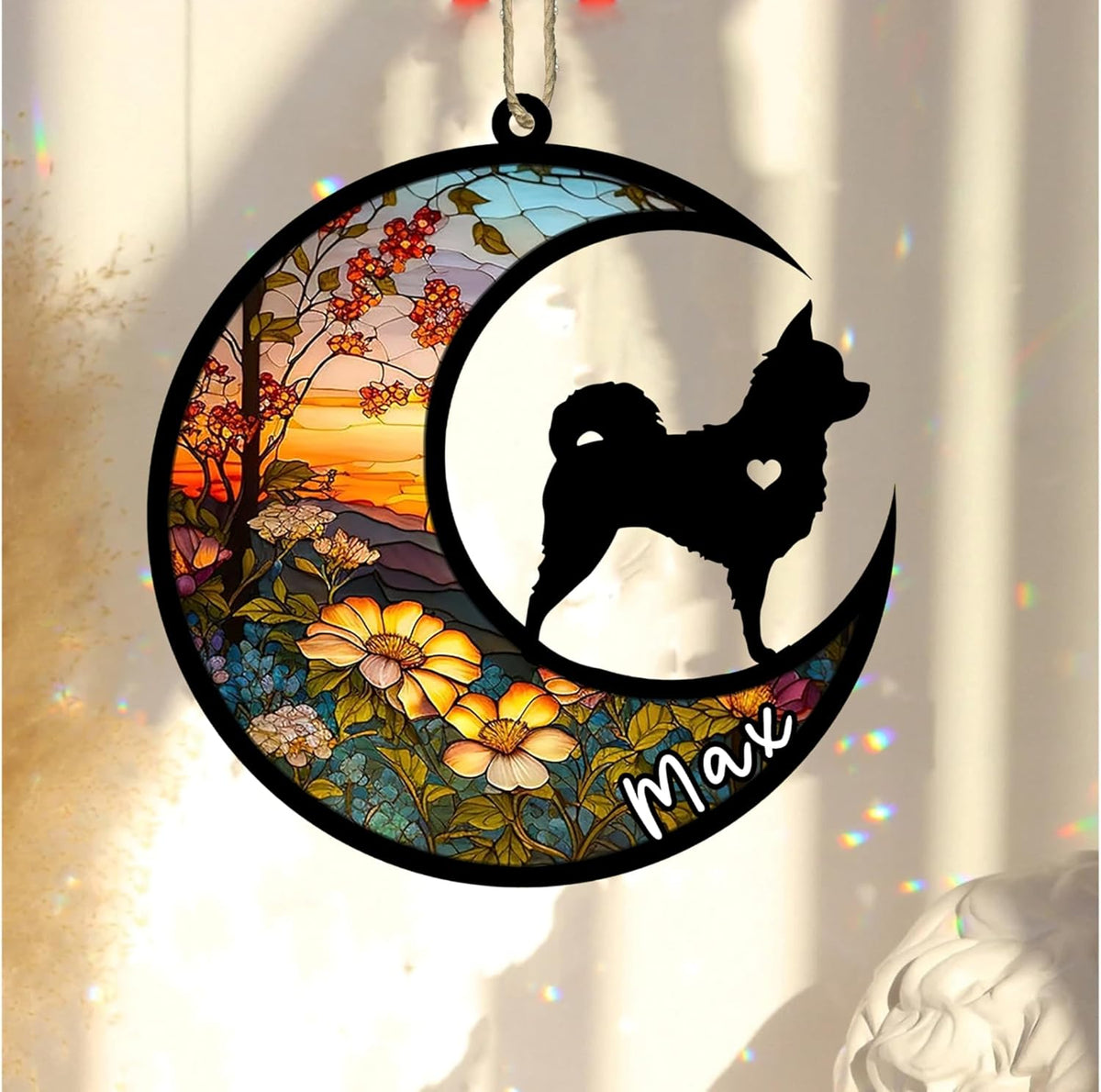 Personalized Dog Memorial, Custom Name Chihuahua Long Haired Dog Christmas Ornament with Name