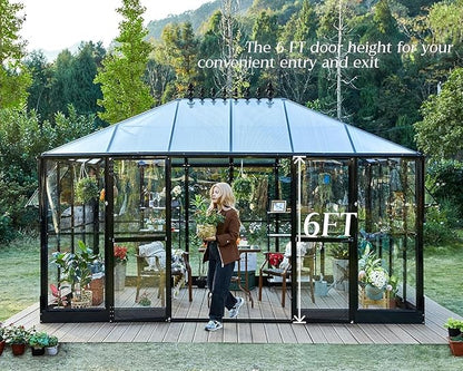 Jocisland 14x9.5x9 FT Outdoor Aluminum Greenhouse with Quick Connect Fittings, 6 FT Height Double
