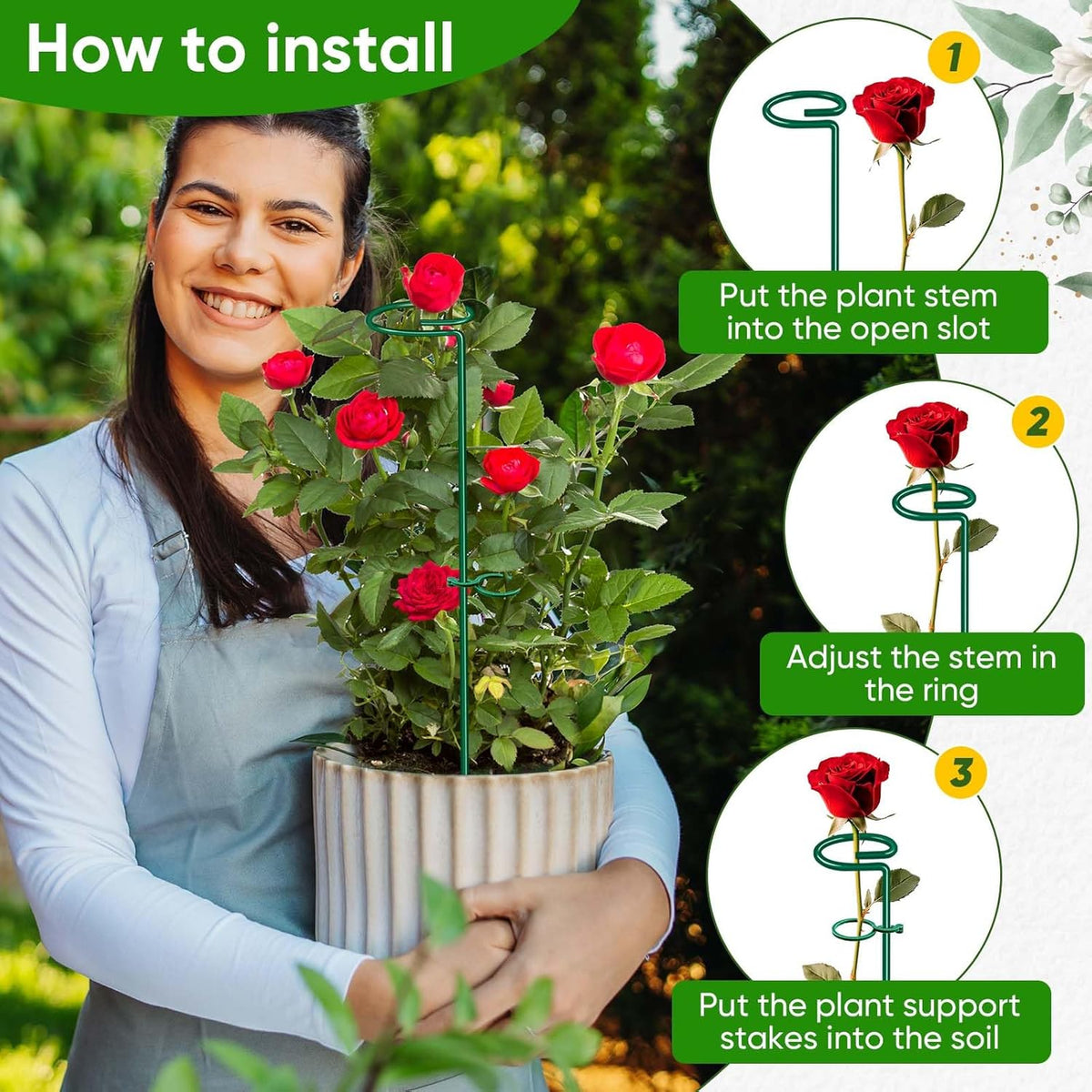 HiGift 17 inch Plant Support Stakes, 4mm Thick Garden Single Stem Flower Support Stake Amaryllis