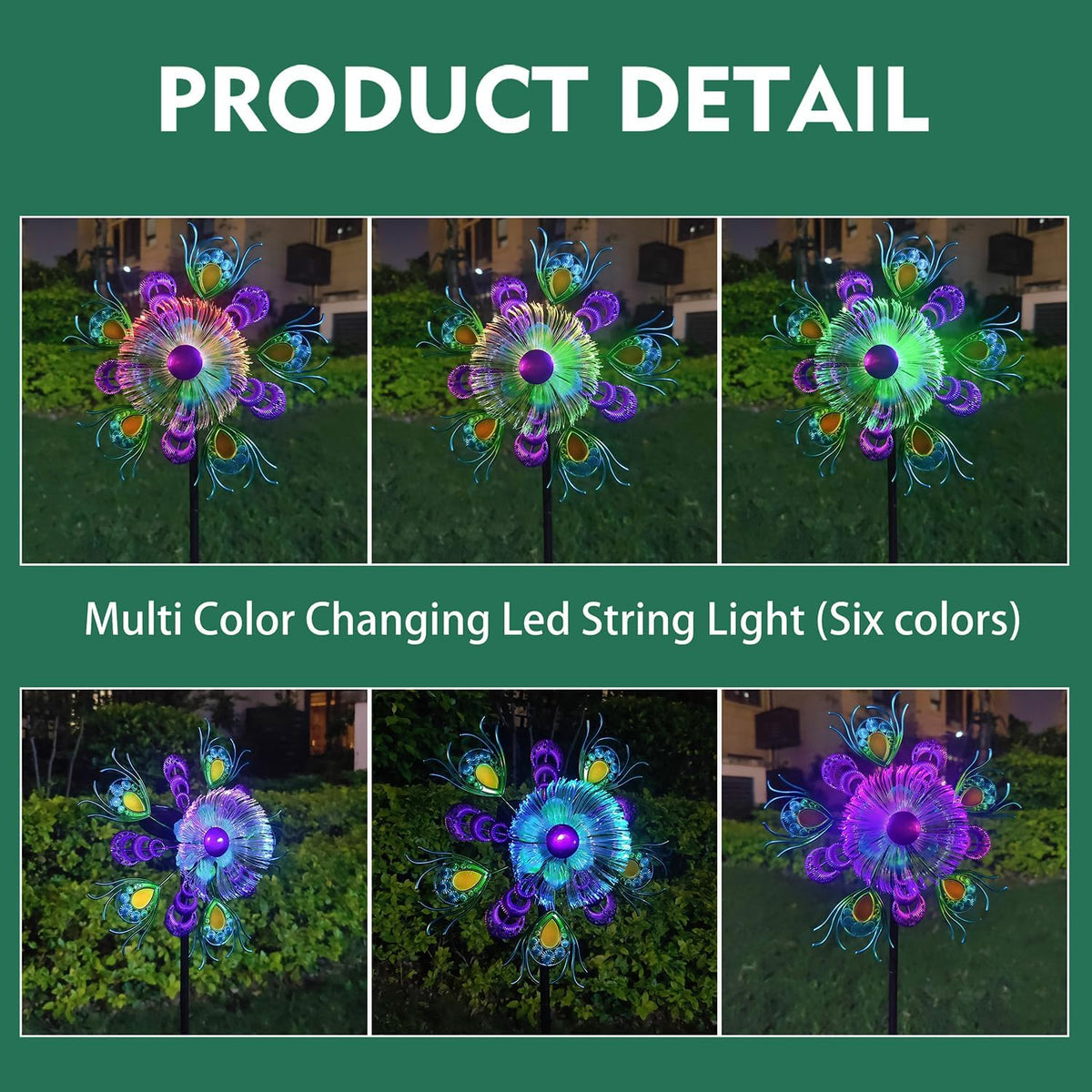 Solar Peacock Wind Spinners for Yard & Garden - 40 Inch Metal Wind Sculpture, Kinetic Windmill with