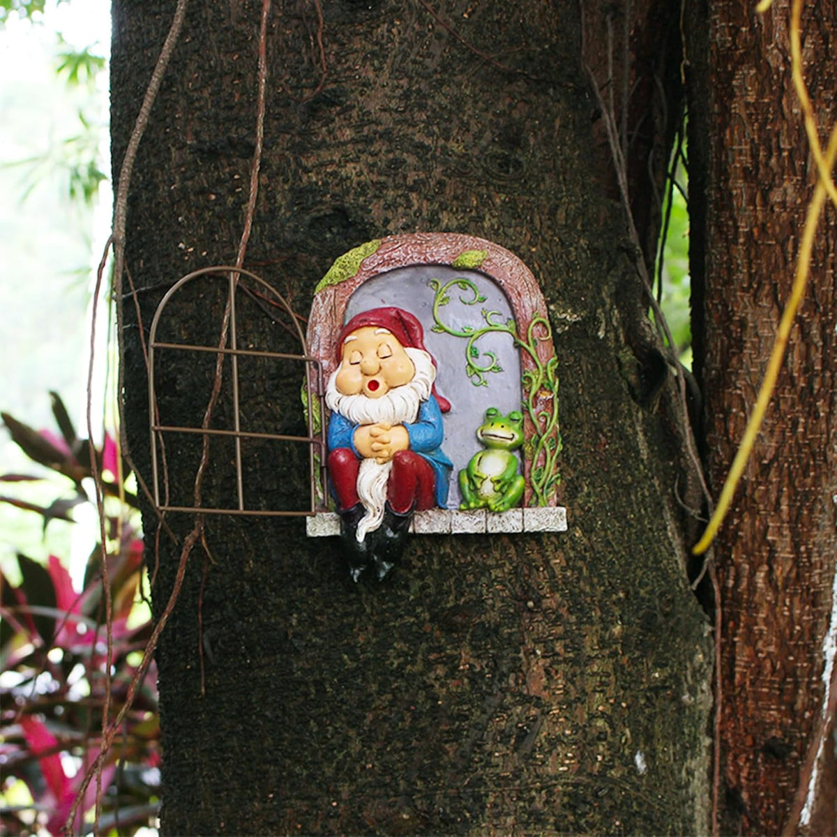 Outdoor Garden Statues, Resin Gnome Tree Hugger, Durable Outdoor Decor, Whimsical Yard Sculpture