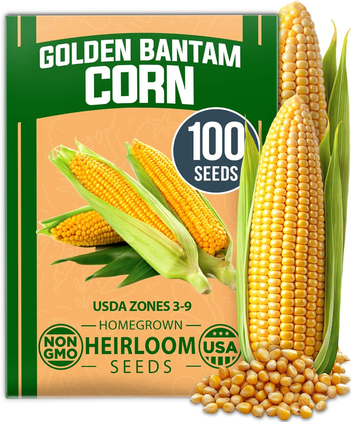 HOME GROWN 𝗨𝗦𝗔 𝗣𝗥𝗘𝗠𝗜𝗨𝗠 Golden Bantam Corn 1 Pack 100 𝗡𝗢𝗡-𝗚𝗠𝗢 Heirloom Vegetable
