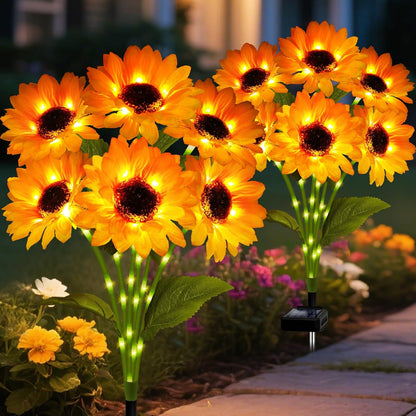 Solar Garden Lights Outdoor, 2 Pack Sunflower Lights with 12 Sunflower, Waterproof 60 Led Garden