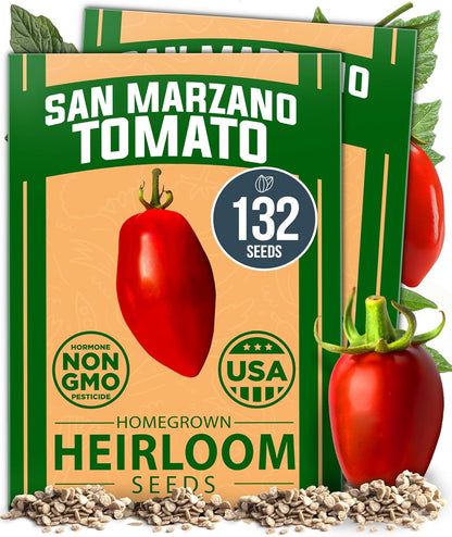 HOME GROWN San Marzano Tomato Seeds – 132 Heirloom, 𝗡𝗢𝗡-𝗚𝗠𝗢, 𝗨𝗦𝗔-𝗦𝗢𝗨𝗥𝗖𝗘𝗗 Seeds