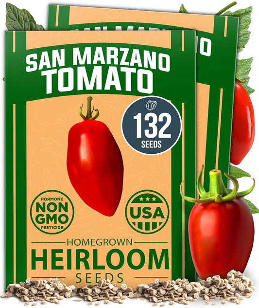 HOME GROWN San Marzano Tomato Seeds – 132 Heirloom, 𝗡𝗢𝗡-𝗚𝗠𝗢, 𝗨𝗦𝗔-𝗦𝗢𝗨𝗥𝗖𝗘𝗗 Seeds
