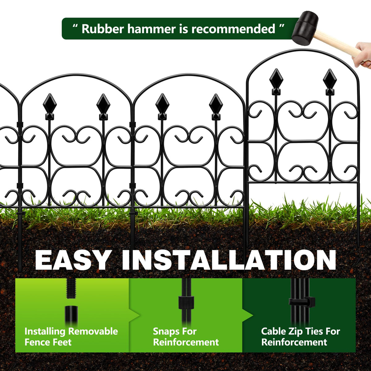 QIAOKAIYAN 24in(H) x 10.83ft(L) Decorative Garden Fence - Tall Garden Fence Animal Barrier 10 Pack
