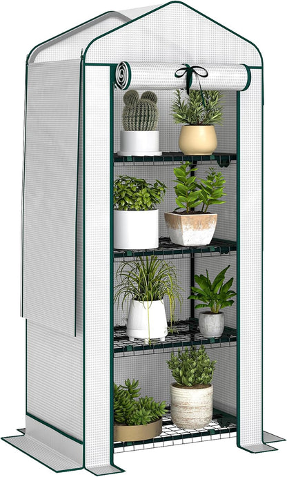 Outsunny 4 Tier Mini Greenhouse with Screen Roof, 27.6" x 19.7" x 62.2", Portable Small Greenhouse