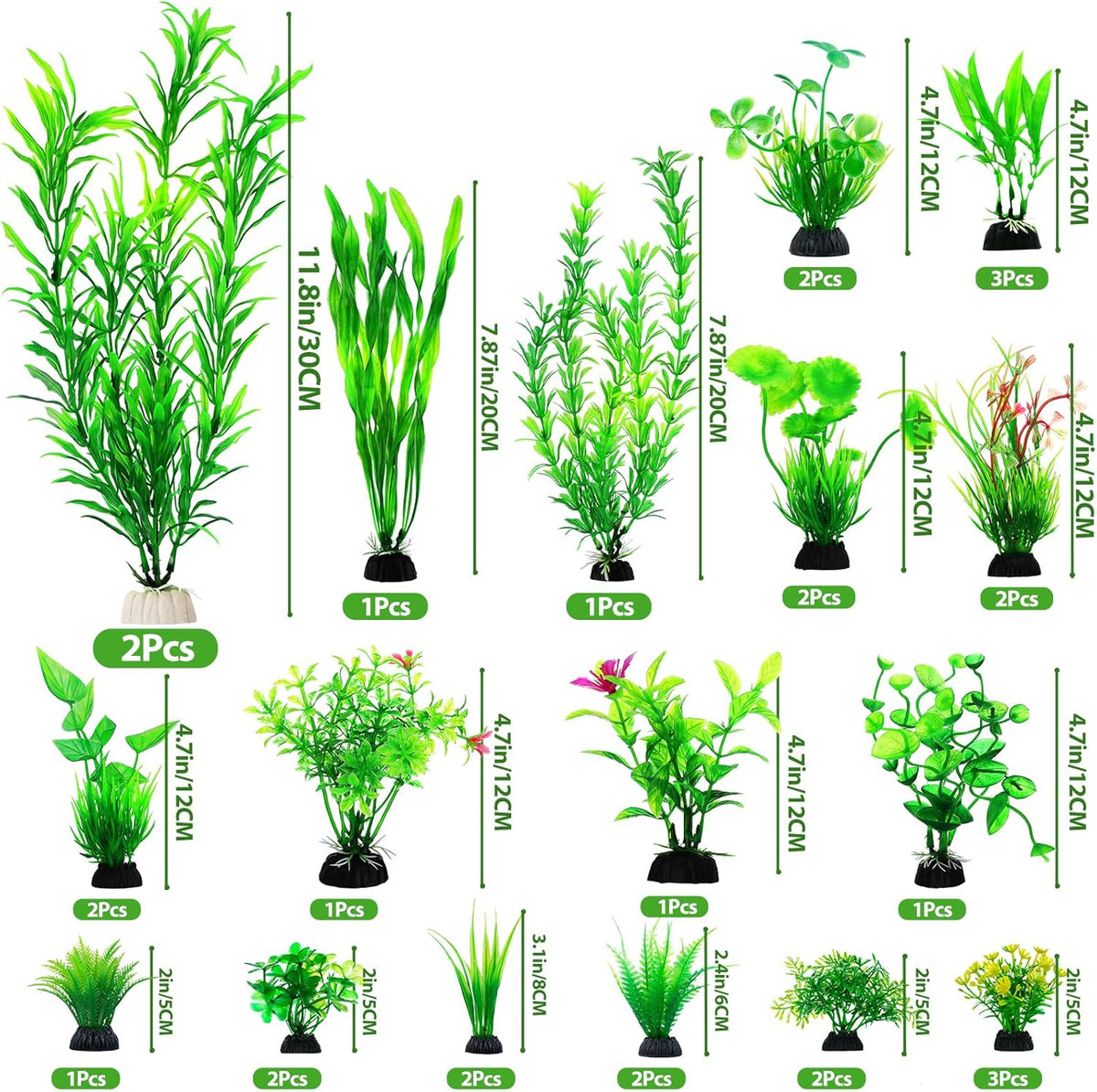 CousDUoBe 30pcs Fish Tank Accessories Aquarium Decorations Green Plants, Fish Tank Decor, Aquarium