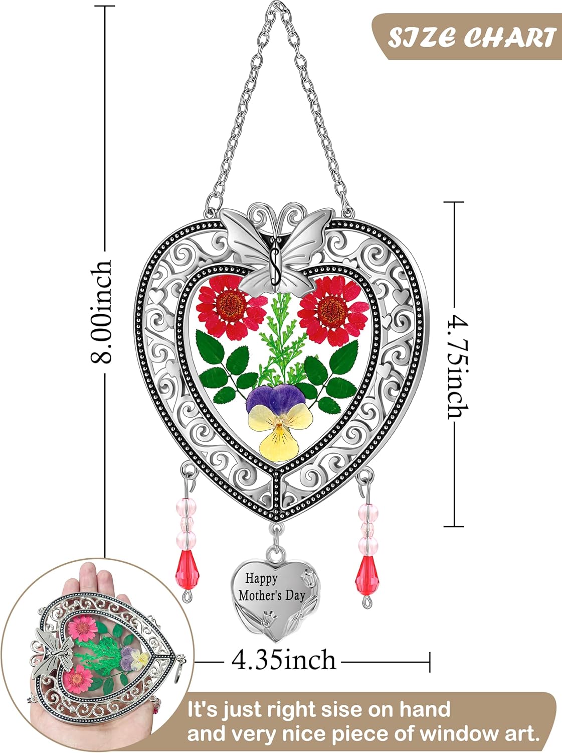 KY&BOSAM Suncatcher Happy Mother’s Day Stained Glass Tree of Life Heart Gifts Garden Ornament Wind