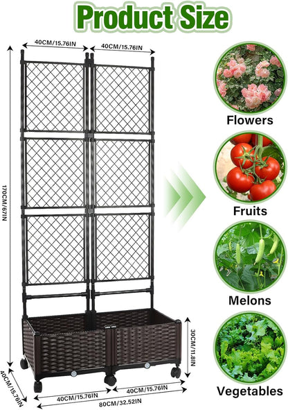Kalolary 170CM Raised Garden Bed with Metal Trellis, Large Plastic Planter Box with Drainage Hole
