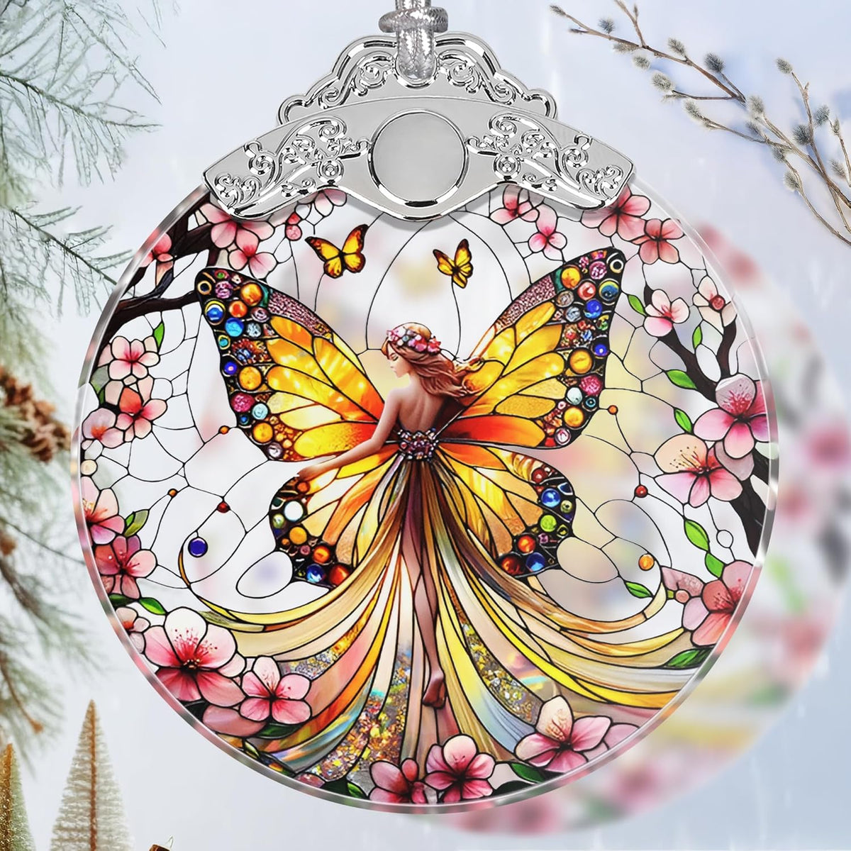 Stained Glass Suncatcher Ornament - Fairy Christmas Decorations - Christmas Ornaments for Tree