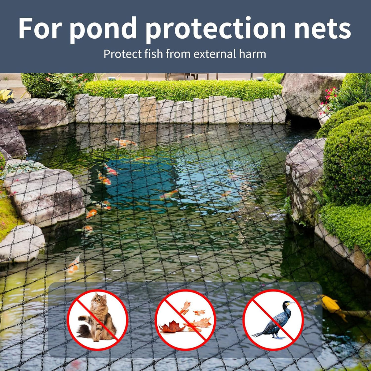 Koi Fish Pond Netting Shield 14ft x 14ft, Black Heavy Duty Pool Leaf net Cover, Protects Garden