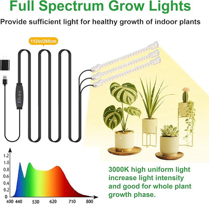 3 Head 7.8 Inches LED Grow Light Strips, Grow Lamps for Indoor Plants Full Spectrum 3000K, 72 LEDs