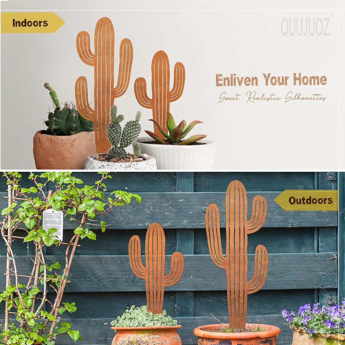 2pcs Metal Cactus Outdoor Decor,Metal Plants Prickly Pear Cactus,Desert Steel Yard Art, Garden