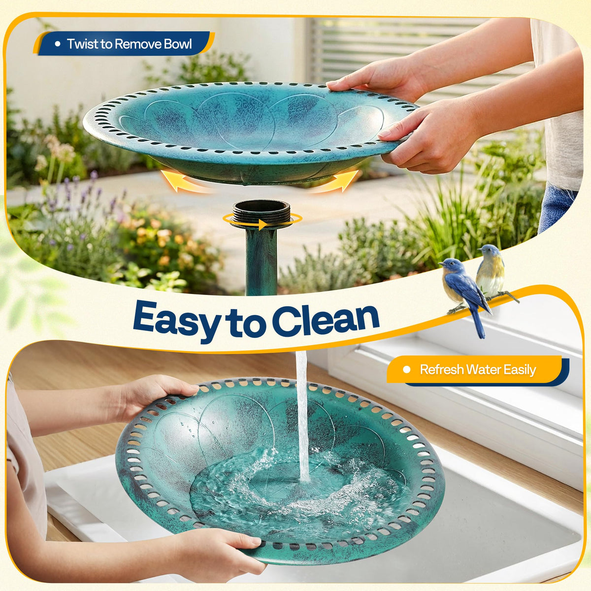 VIVOHOME Bird Bath for Outside, Polyresin Pedestal Birdbath, Green