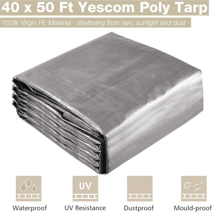 Yescom 40x50ft Heavy Duty Reinforced Poly Tarp Waterproof Tarpaulin 10-mil Ground Sheet Camping