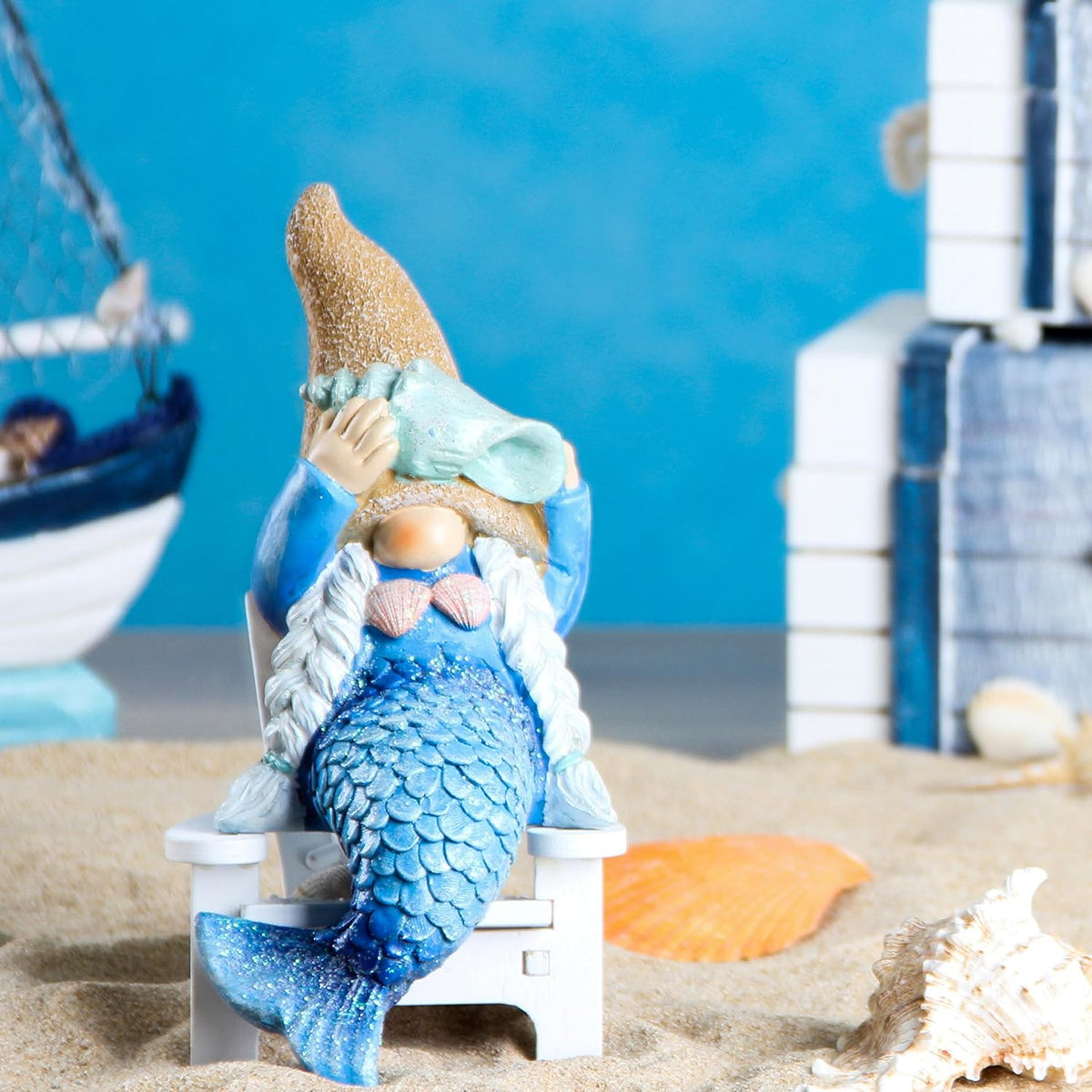 Leekung Mermaid gnome Statue Garden Decor,Beach Gnomes Figurine for Outdoor Indoor Patio Lawn Yard