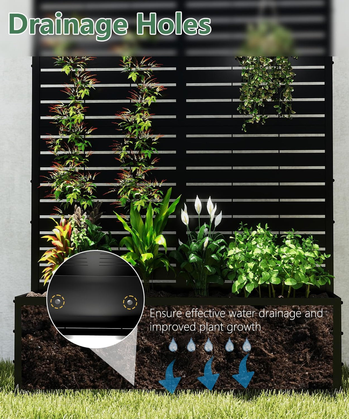 Metal Planter Box with Trellis,70.9"x47.2"x15.7" Raised Garden Bed with Drainage Holes, Privacy