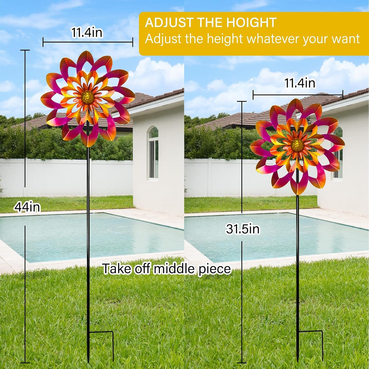 45" Gerbera Wind Spinners for Yard and Garden, Golden Balls Kinetic Wind Spinner Outdoor Decor