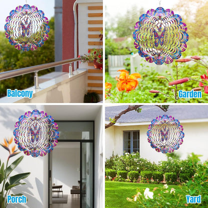 Wind Spinners Outdoor, Butterfly Metal 3D Hanging Garden Decor, 12-inch Stainless Steel Wind