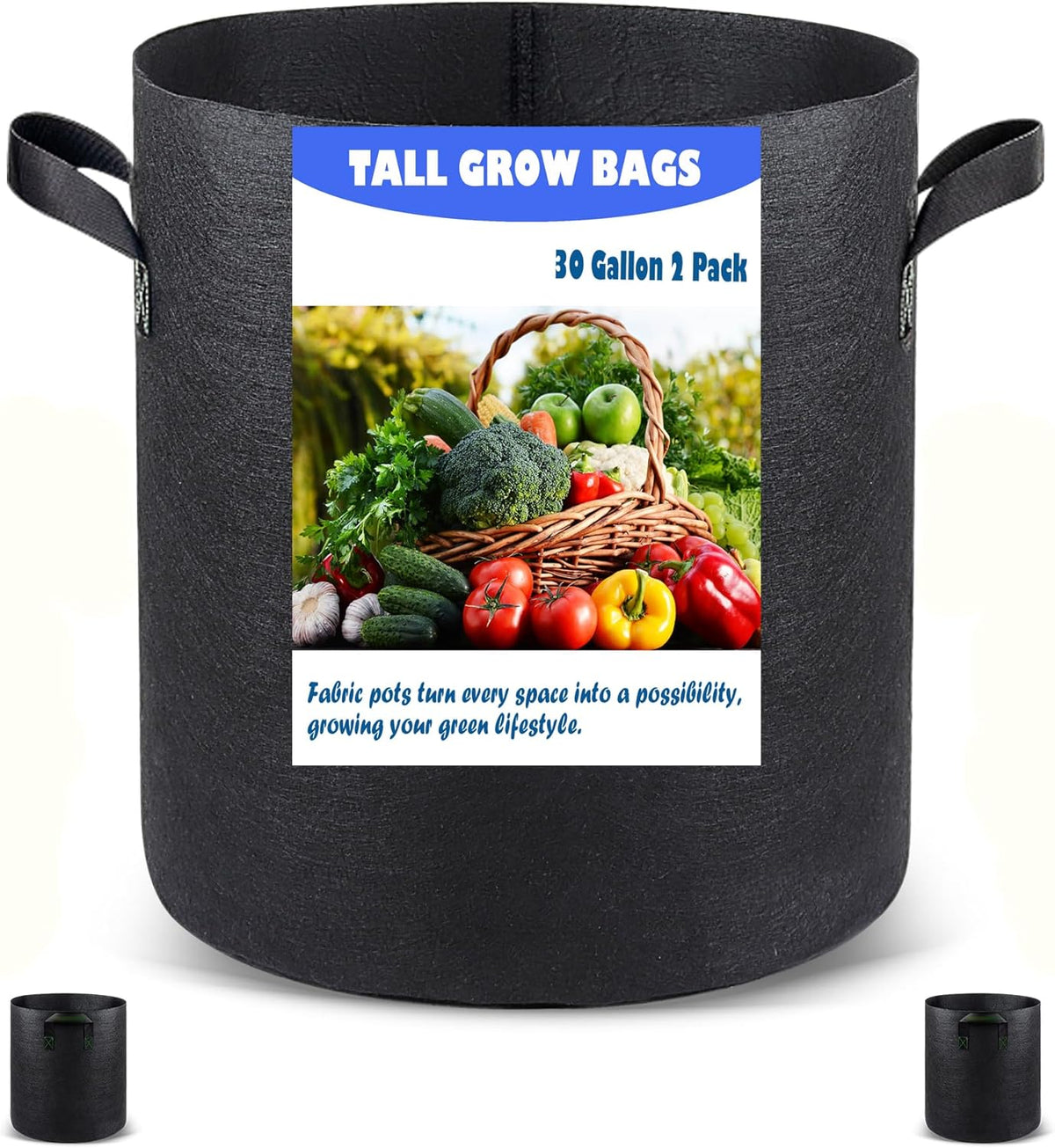 30 US Gallon 2 Pack Tall Grow Bags for Vegetables, Heavy Duty Nonwoven Aeration Fabric Deep Grow