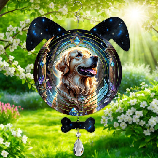Celestial Golden Retriever Dog Ears Wind Spinner, Celestial Golden Retriever Wind Spinner Hanging