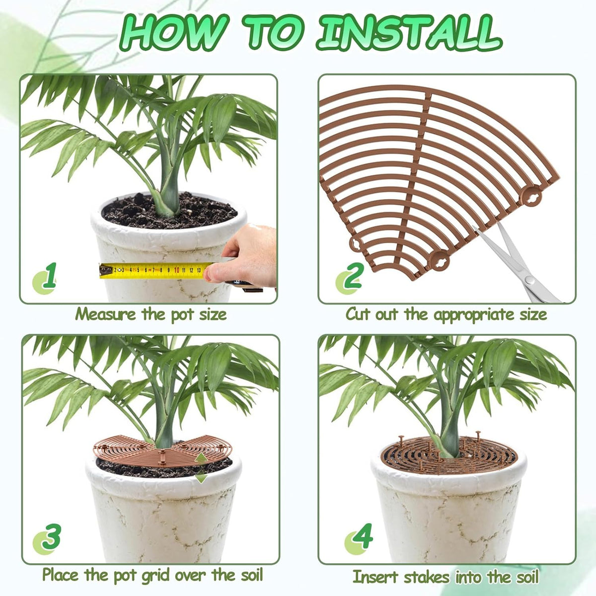 Plant Pot Cover, 3 Pack Planter Protectors Flower Pot Gird for Indoor Potted Soil Cover Round Plant
